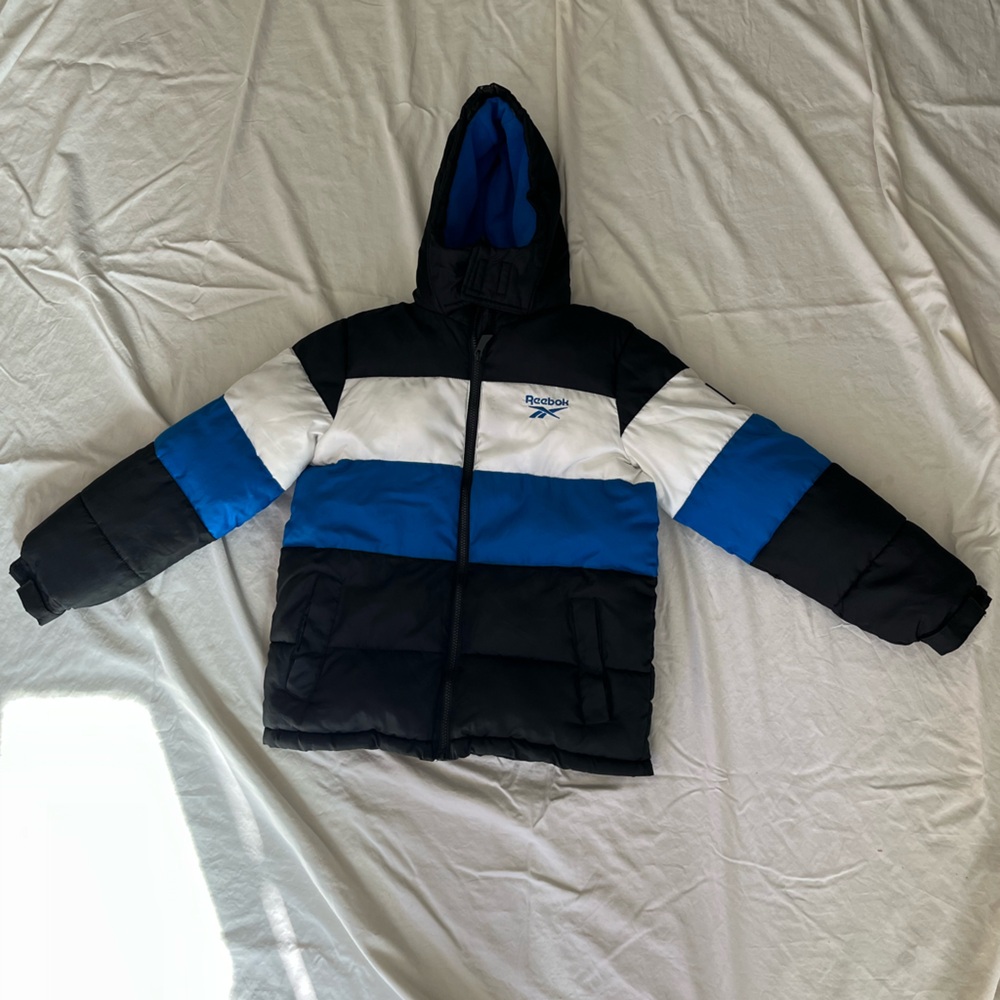 Reebok Kids Black, Blue, and White Puffer Jacket